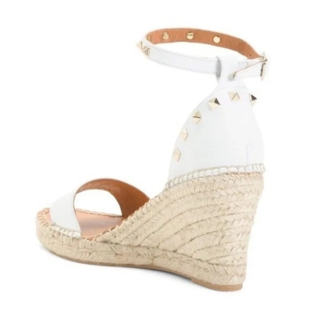 Anthropologie Maypol Studded Cream Leather Nalino Espadrille Wedges